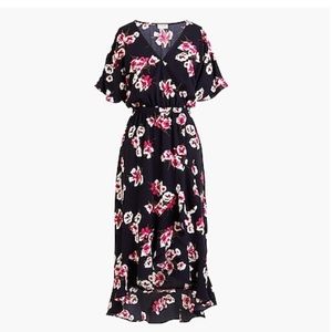 J Crew Navy Floral Wrap Midi Dress